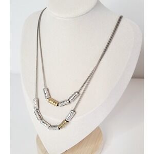 Chicos Silver Gold Tone Hammered Inspirational Create Necklace Y2K Double Strand
